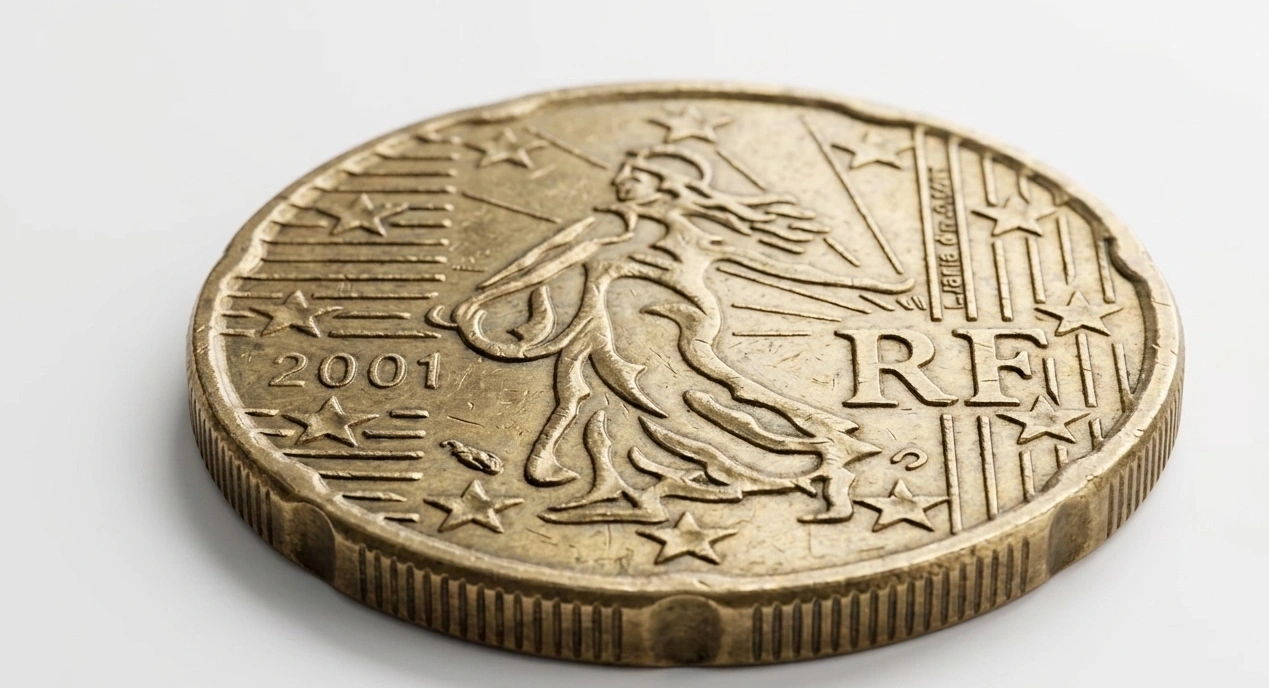 Single 20 euro cent coin isolated,